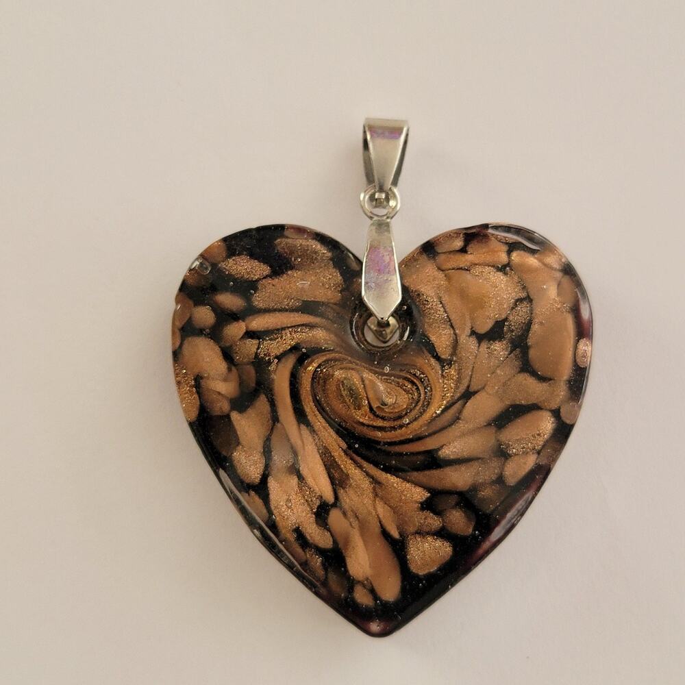 Womens Watch Black Copper Swirl Heart Glass Pendant Silver Bail Fashion